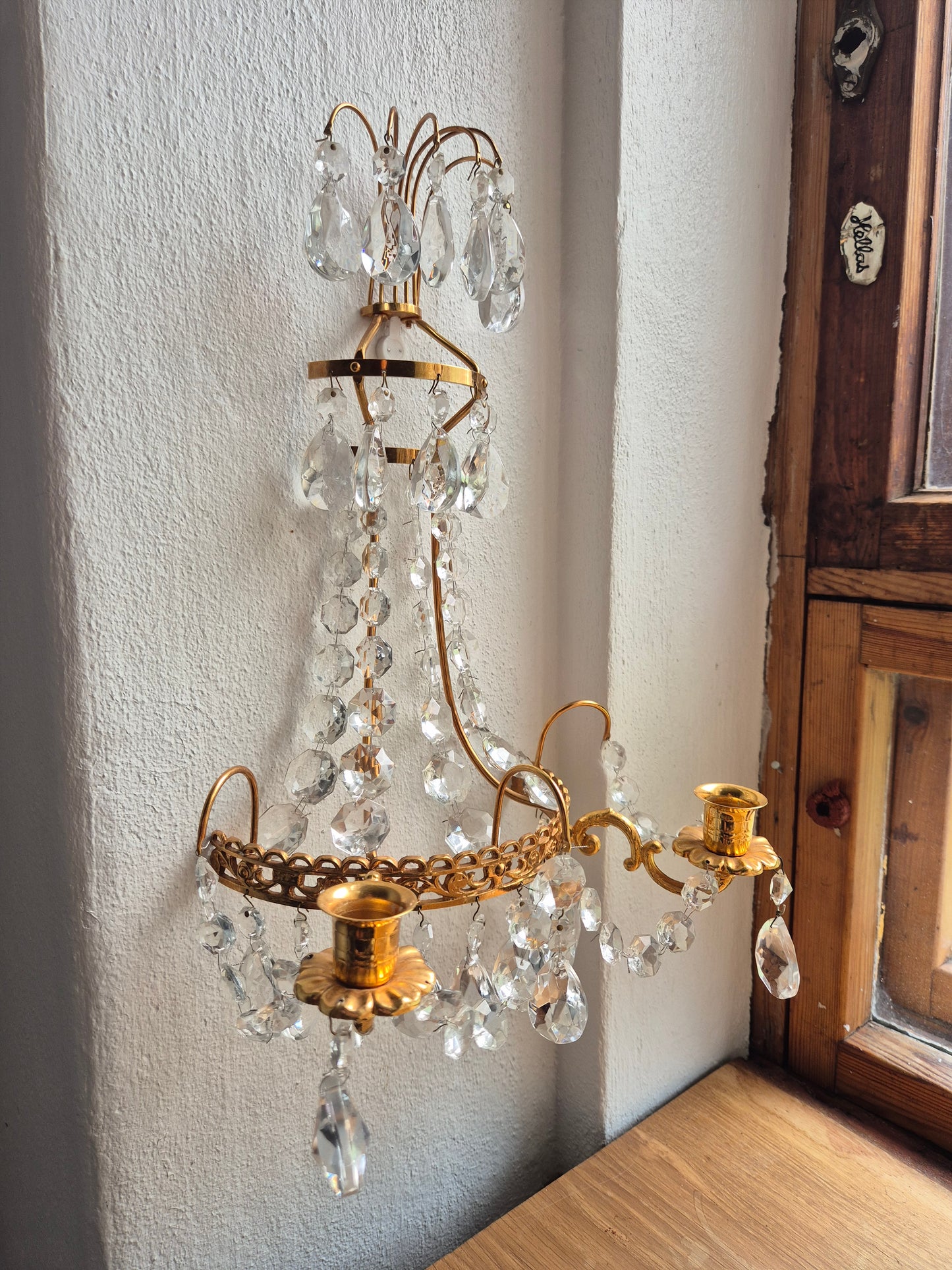 Pair of 2 Turun Kristalli Crystal Wall Candle Sconces