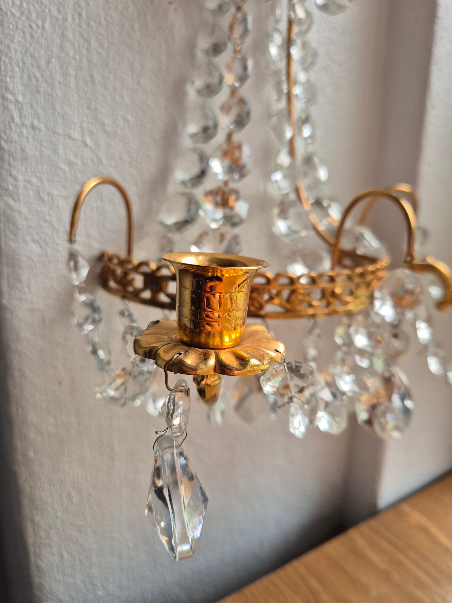Pair of 2 Turun Kristalli Crystal Wall Candle Sconces
