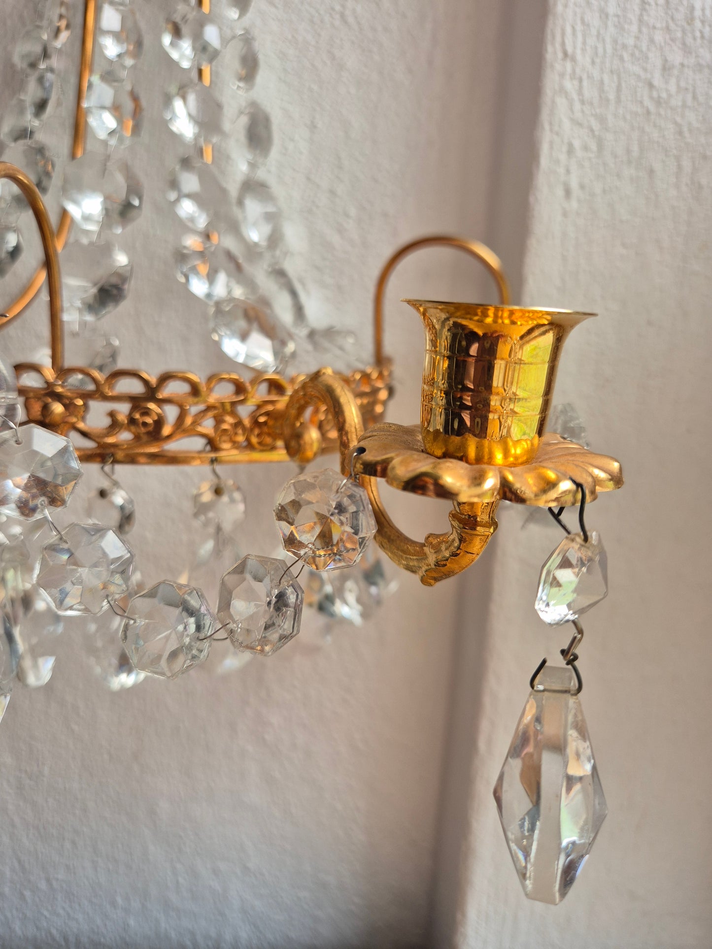 Pair of 2 Turun Kristalli Crystal Wall Candle Sconces