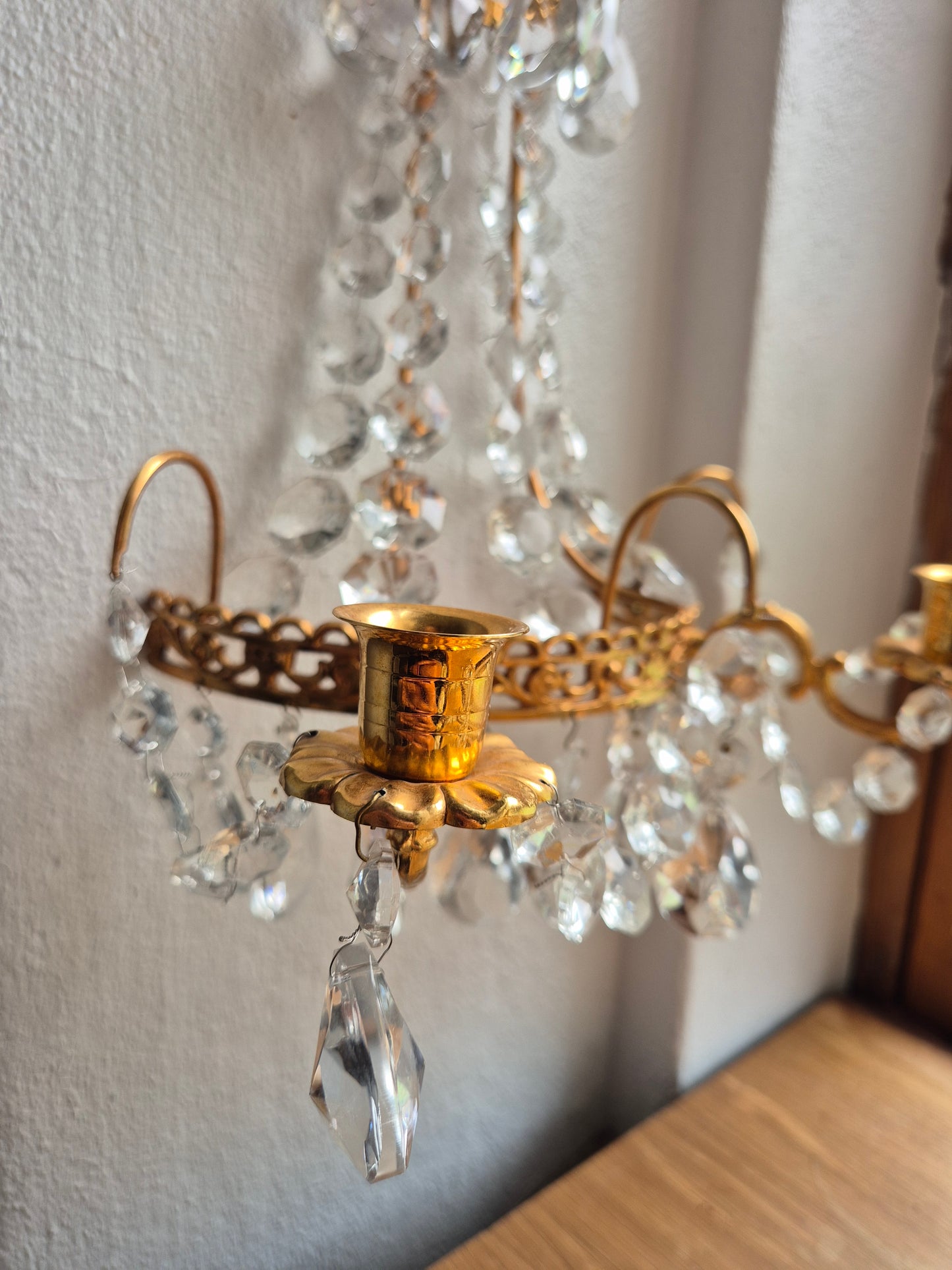 Pair of 2 Turun Kristalli Crystal Wall Candle Sconces