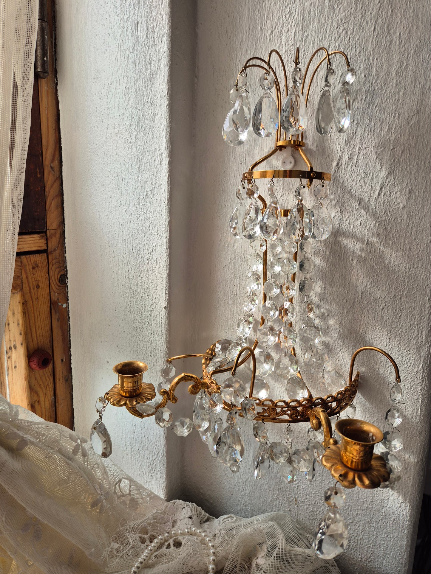 Pair of 2 Turun Kristalli Crystal Wall Candle Sconces