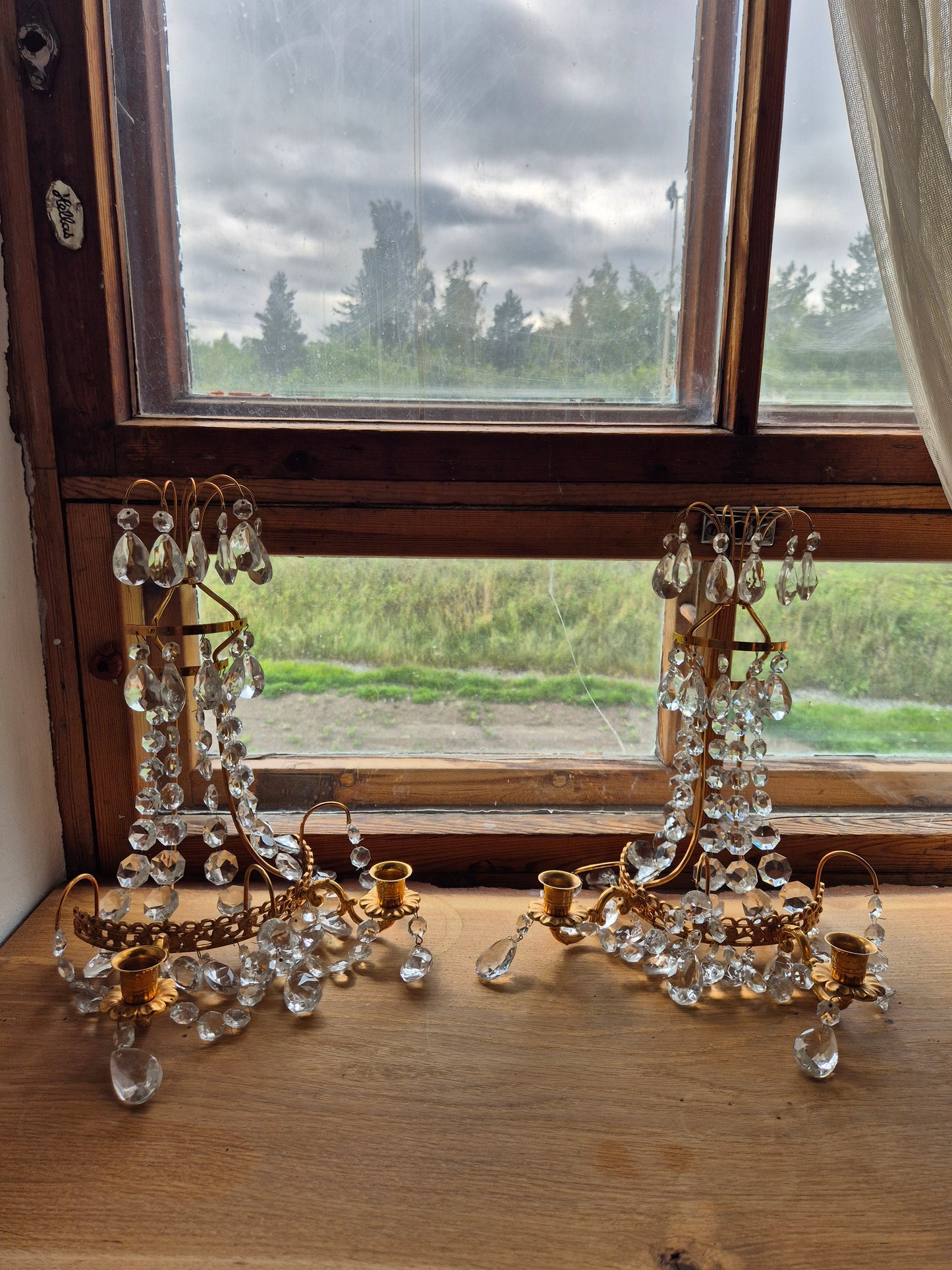 Pair of 2 Turun Kristalli Crystal Wall Candle Sconces