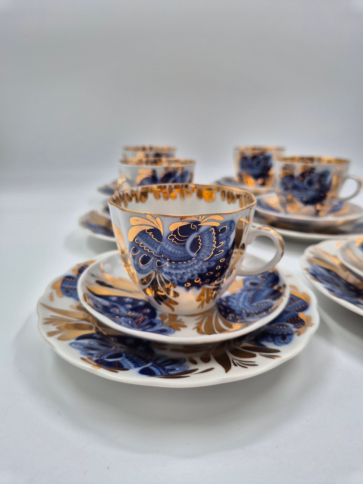 Vintage Lomonosov LFZ Golden Garden Coffee Set, 18-Piece USSR Porcelain