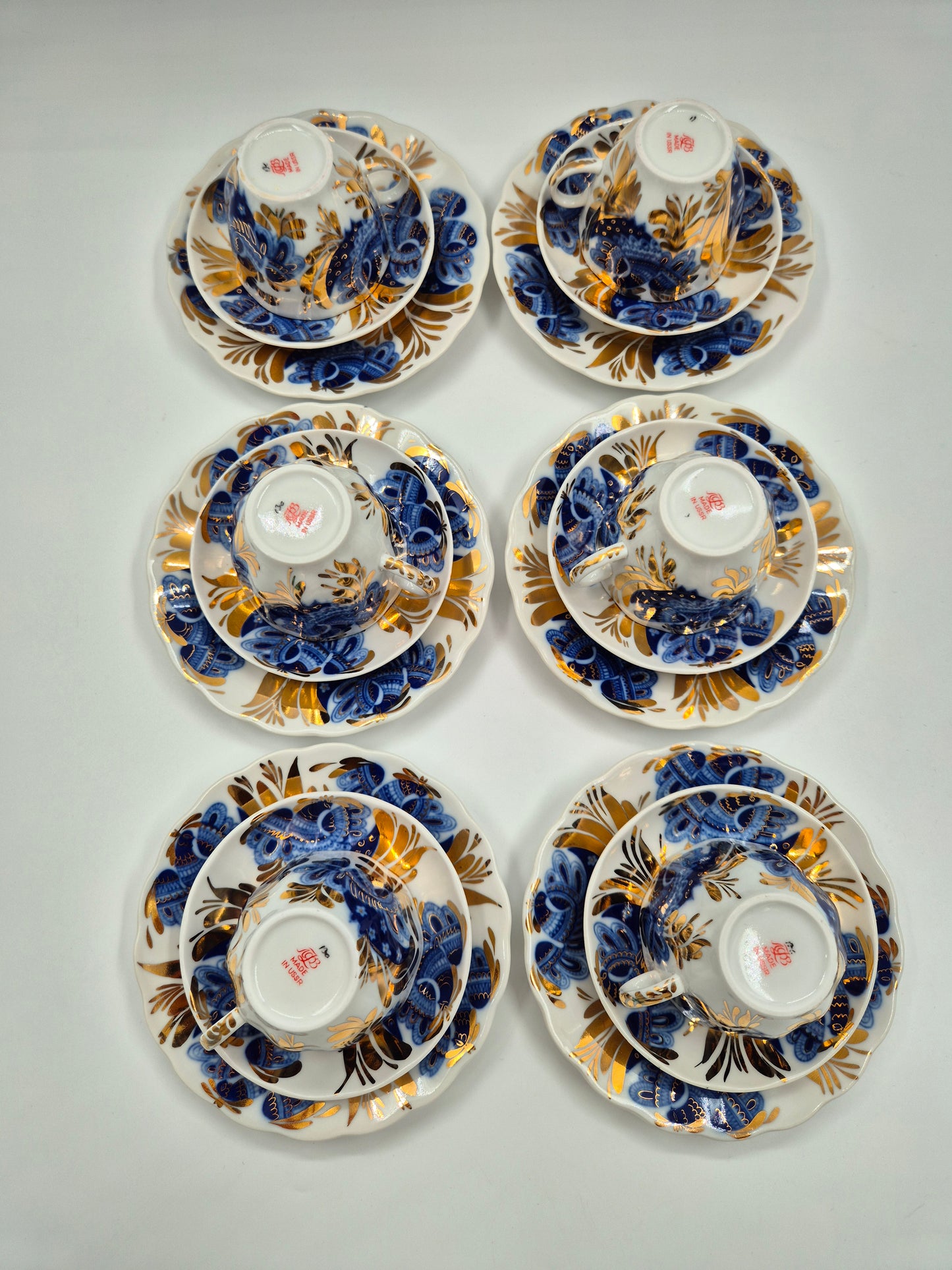 Vintage Lomonosov LFZ Golden Garden Coffee Set, 18-Piece USSR Porcelain