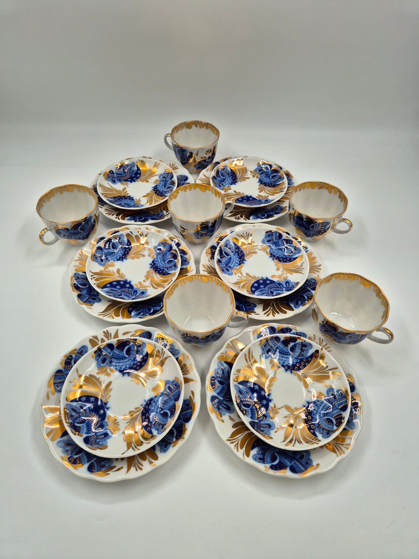 Vintage Lomonosov LFZ Golden Garden Coffee Set, 18-Piece USSR Porcelain