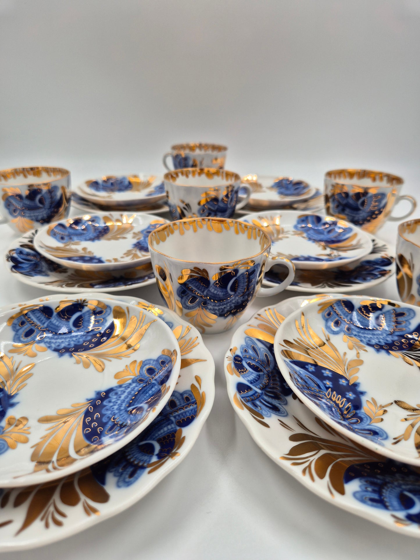Vintage Lomonosov LFZ Golden Garden Coffee Set, 18-Piece USSR Porcelain