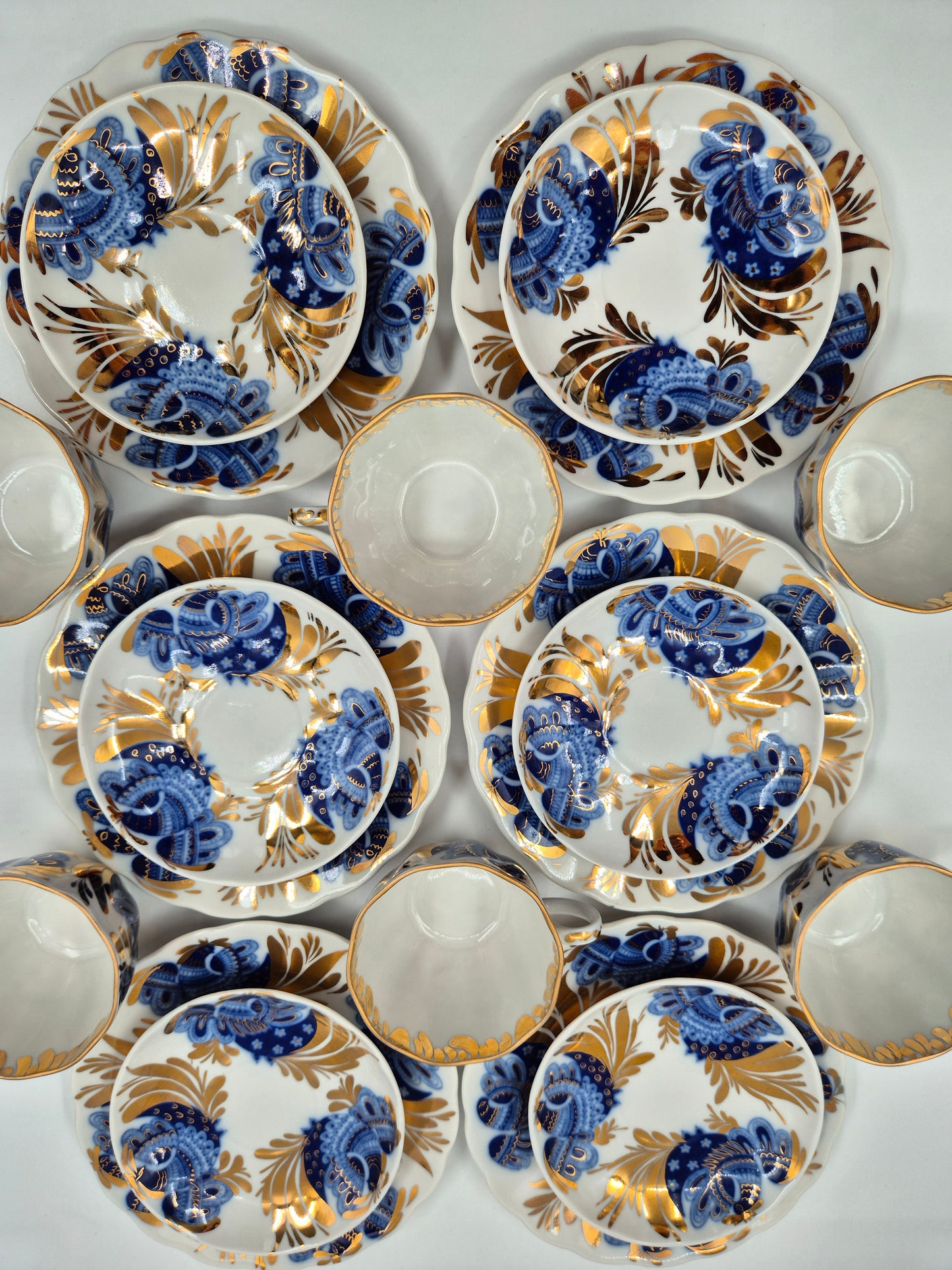 Vintage Lomonosov LFZ Golden Garden Coffee Set, 18-Piece USSR Porcelain