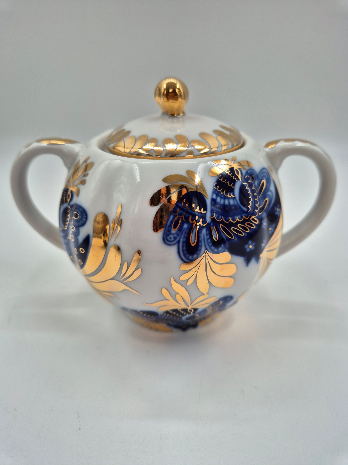 Vintage Lomonosov Golden Garden Creamer & Sugar Bowl
