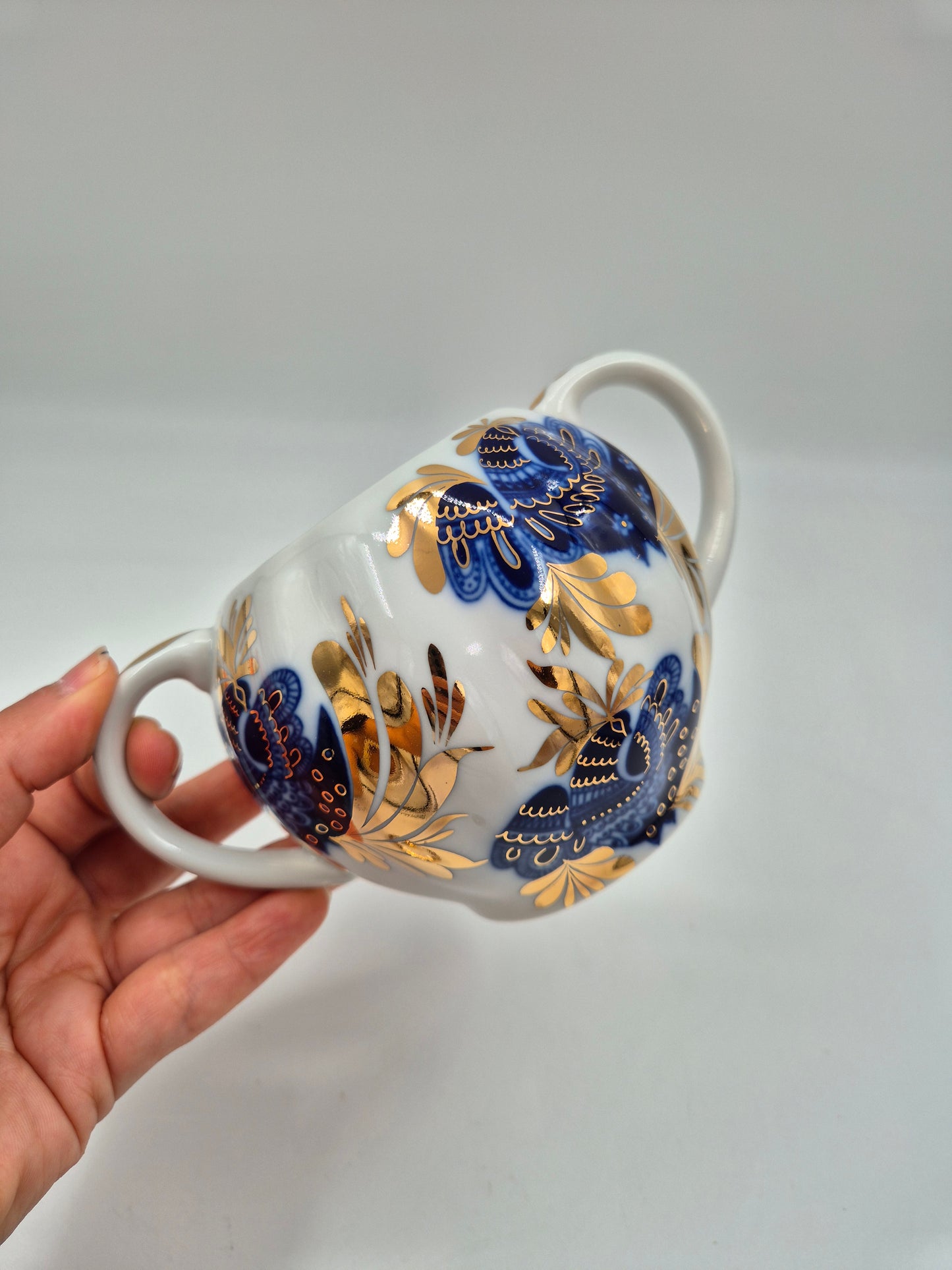 Vintage Lomonosov Golden Garden Creamer & Sugar Bowl