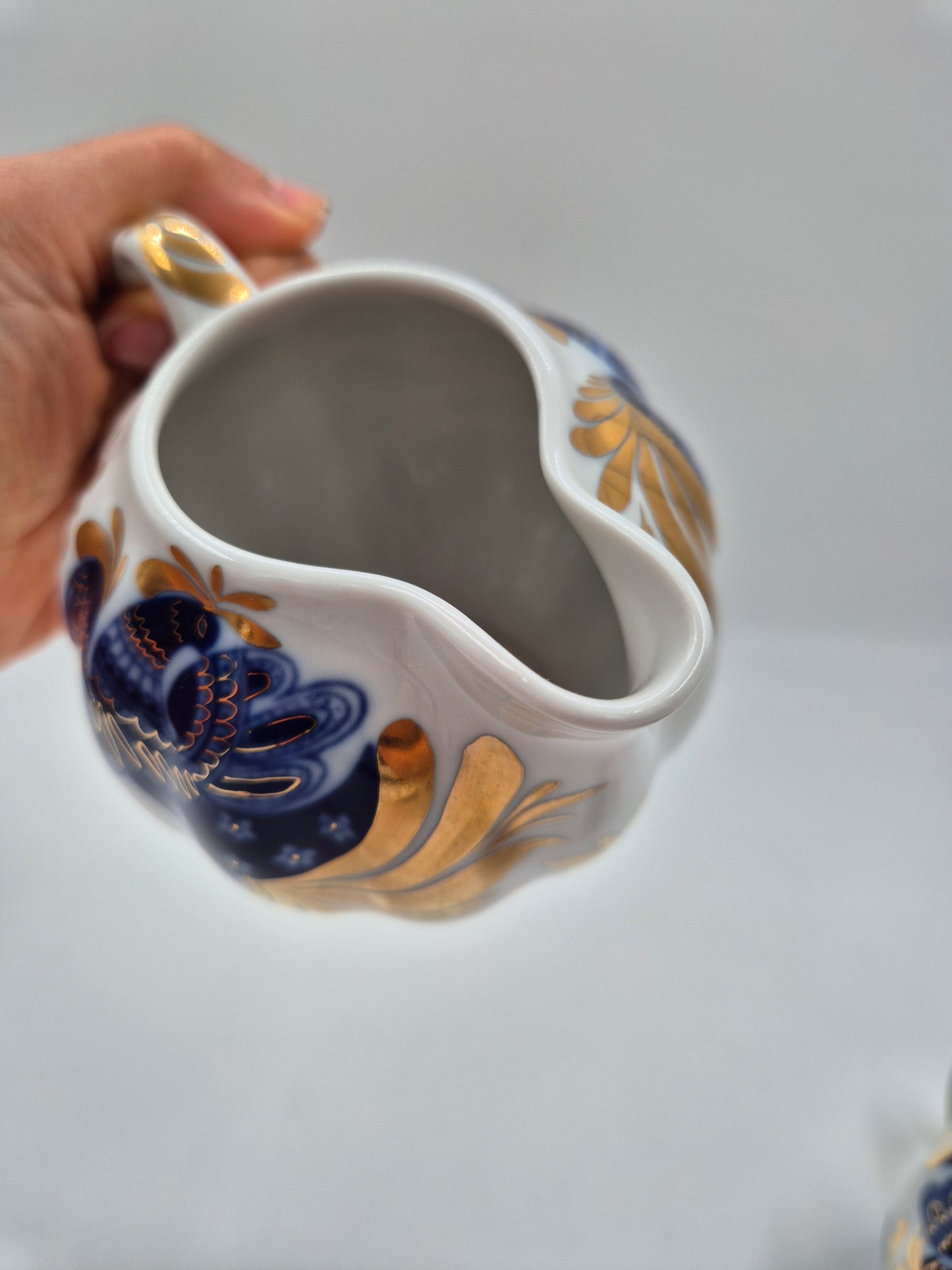 Vintage Lomonosov Golden Garden Creamer & Sugar Bowl