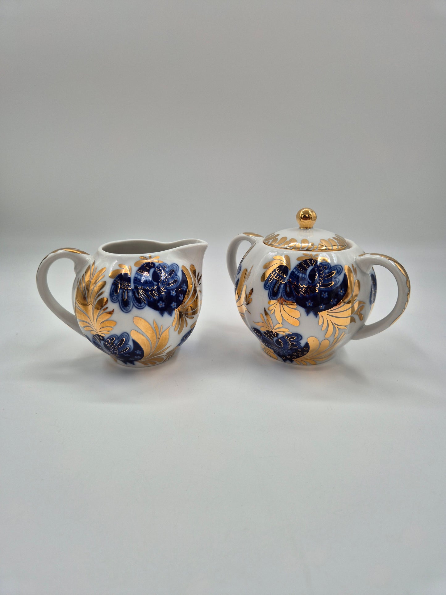 Vintage Lomonosov Golden Garden Creamer & Sugar Bowl