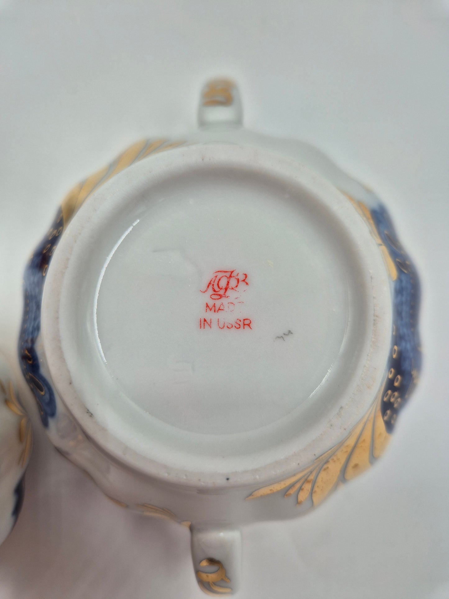 LFZ USSR Porcelain Vintage Lomonosov Golden Garden Sugar Bowl & Creamer