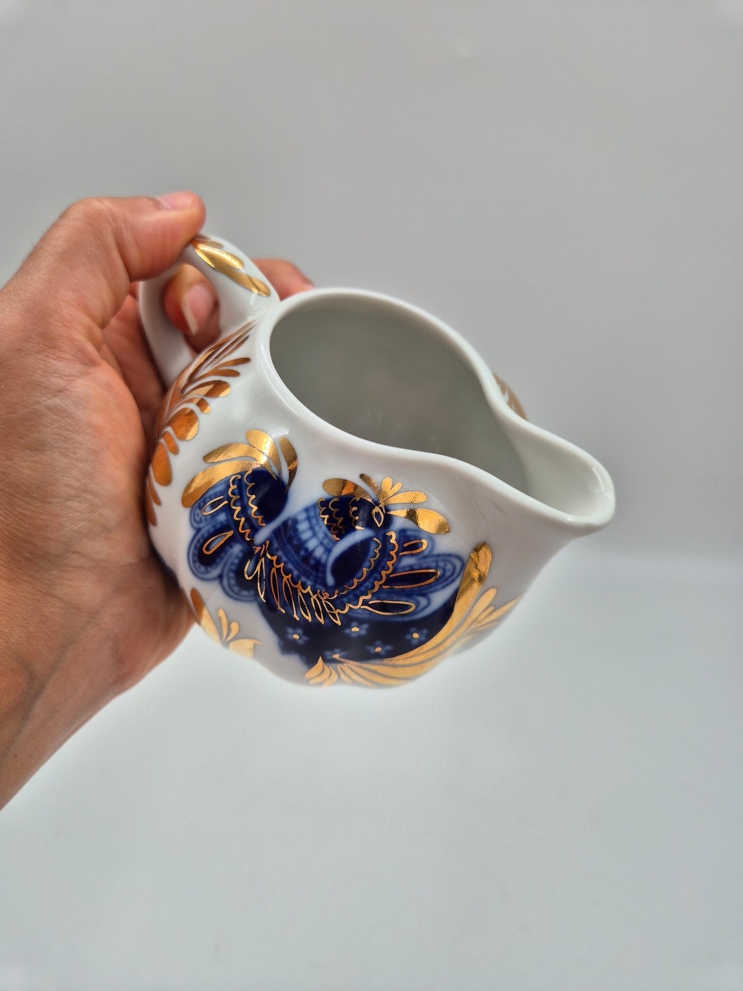 LFZ USSR Porcelain Vintage Lomonosov Golden Garden Sugar Bowl & Creamer