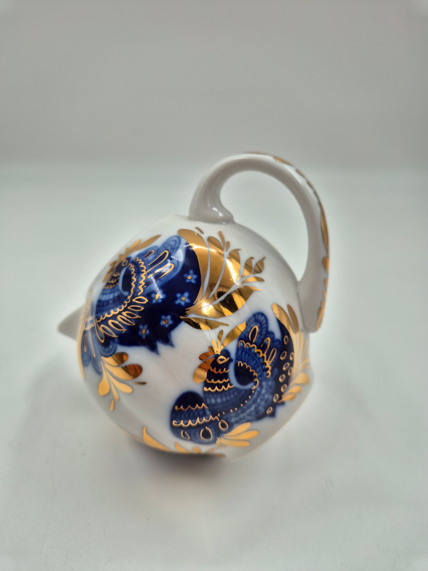 LFZ USSR Porcelain Vintage Lomonosov Golden Garden Sugar Bowl & Creamer