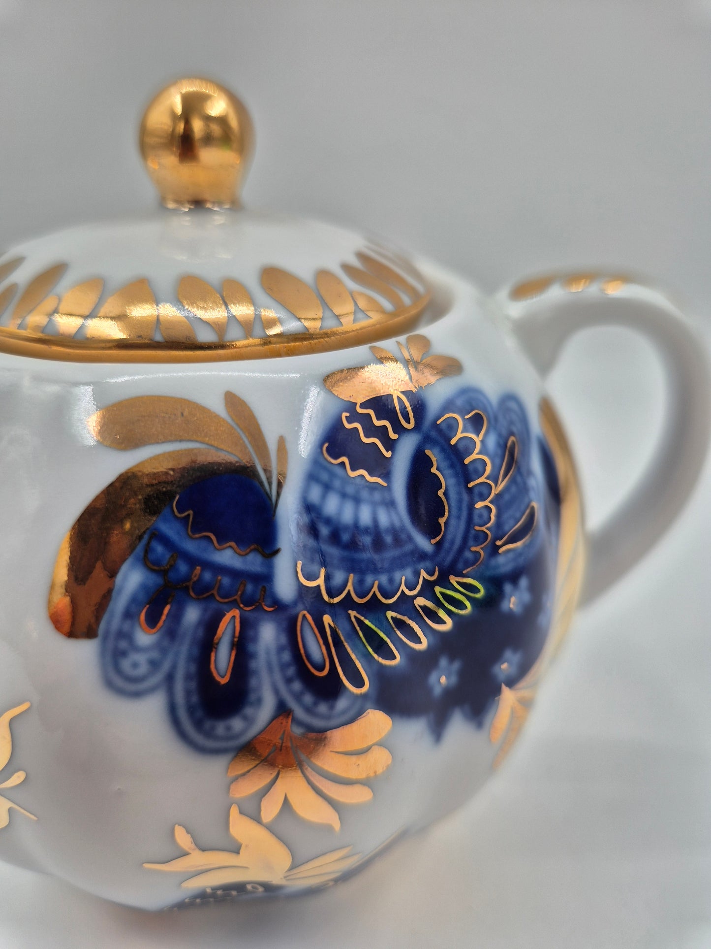 LFZ USSR Porcelain Vintage Lomonosov Golden Garden Sugar Bowl & Creamer