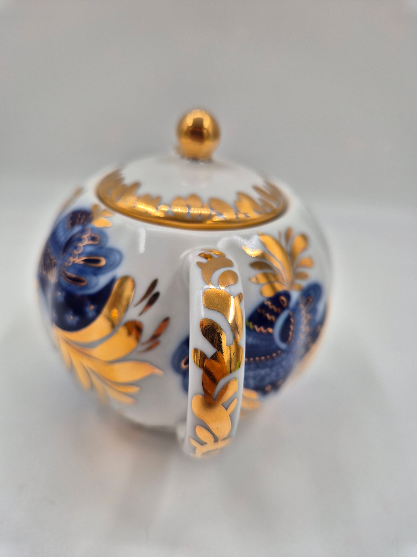 LFZ USSR Porcelain Vintage Lomonosov Golden Garden Sugar Bowl & Creamer