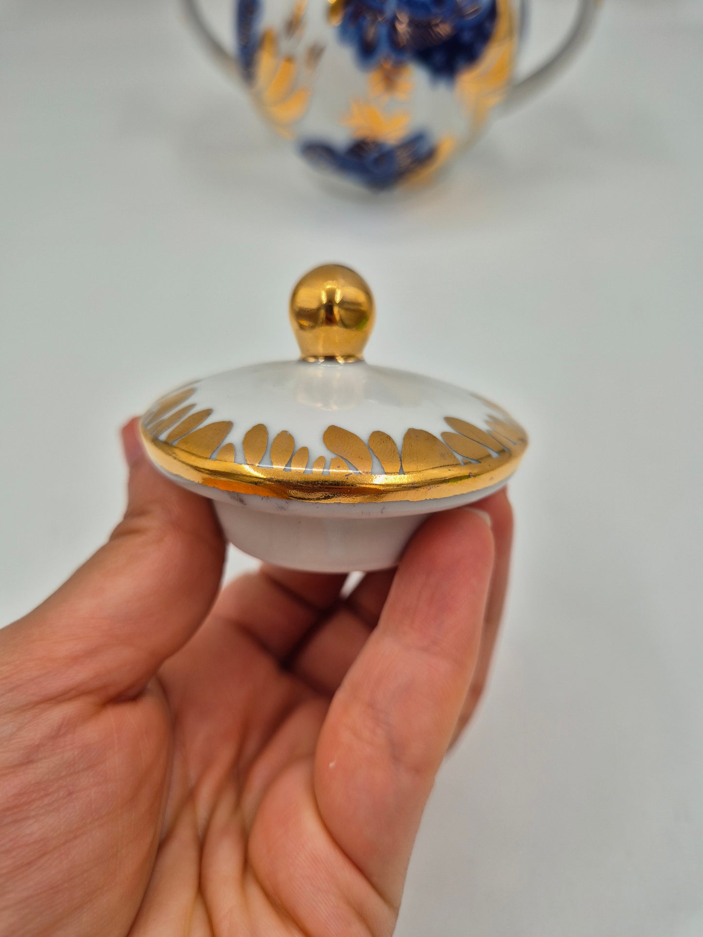 LFZ USSR Porcelain Vintage Lomonosov Golden Garden Sugar Bowl & Creamer