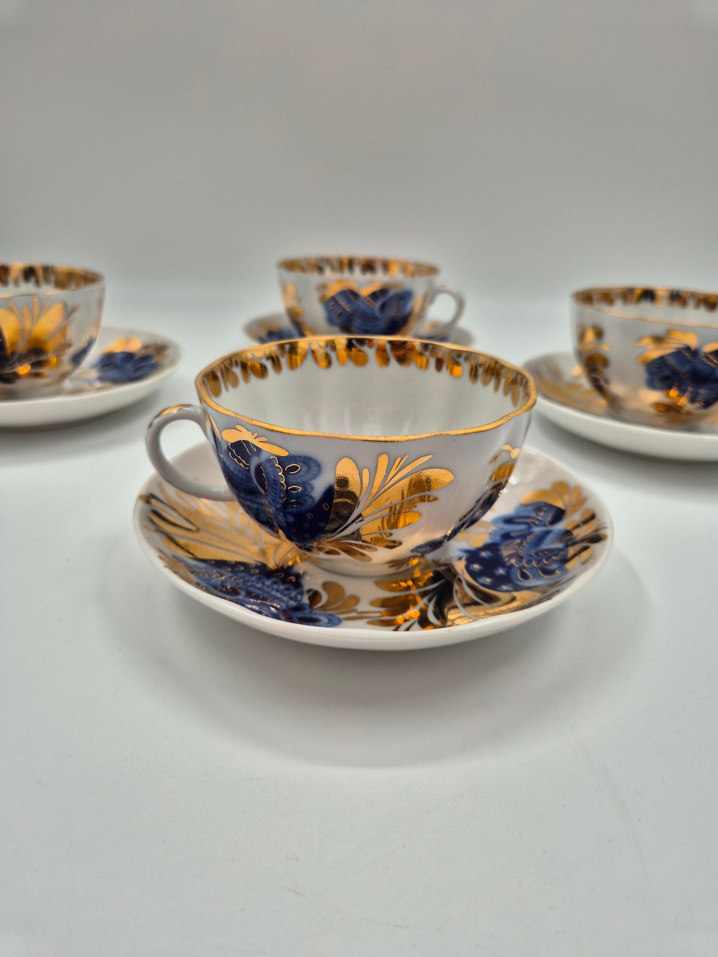 Set of 4 Vintage Lomonosov LFZ Tea Cup & Saucer