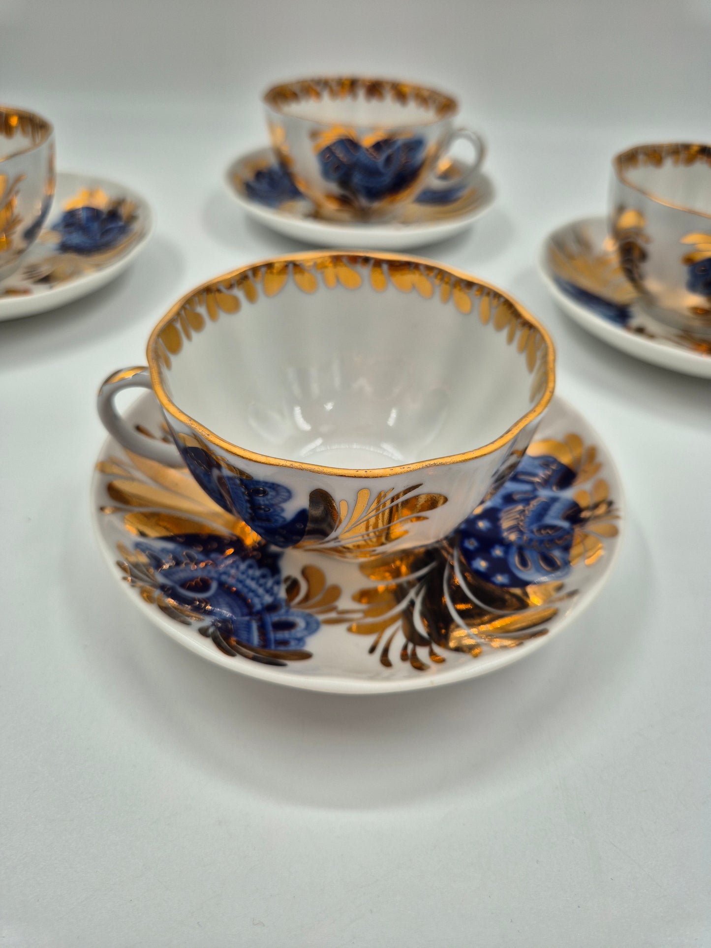 Set of 4 Vintage Lomonosov LFZ Tea Cup & Saucer