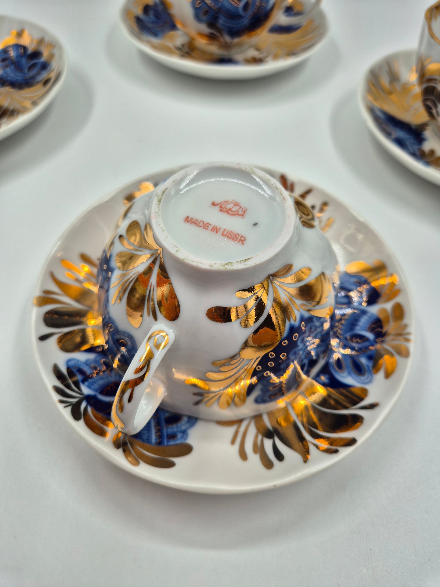 Set of 4 Vintage Lomonosov LFZ Tea Cup & Saucer