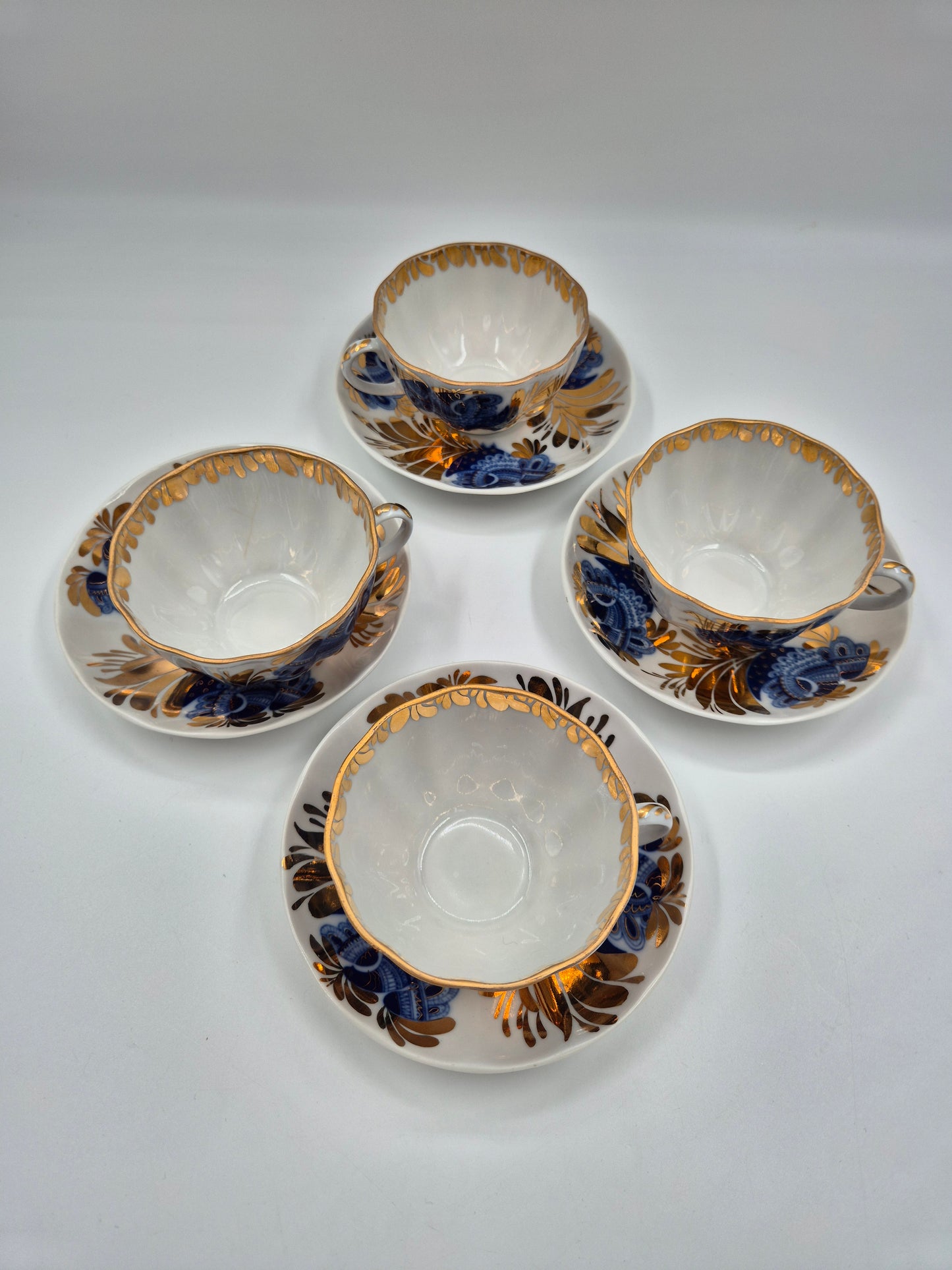 Set of 4 Vintage Lomonosov LFZ Tea Cup & Saucer