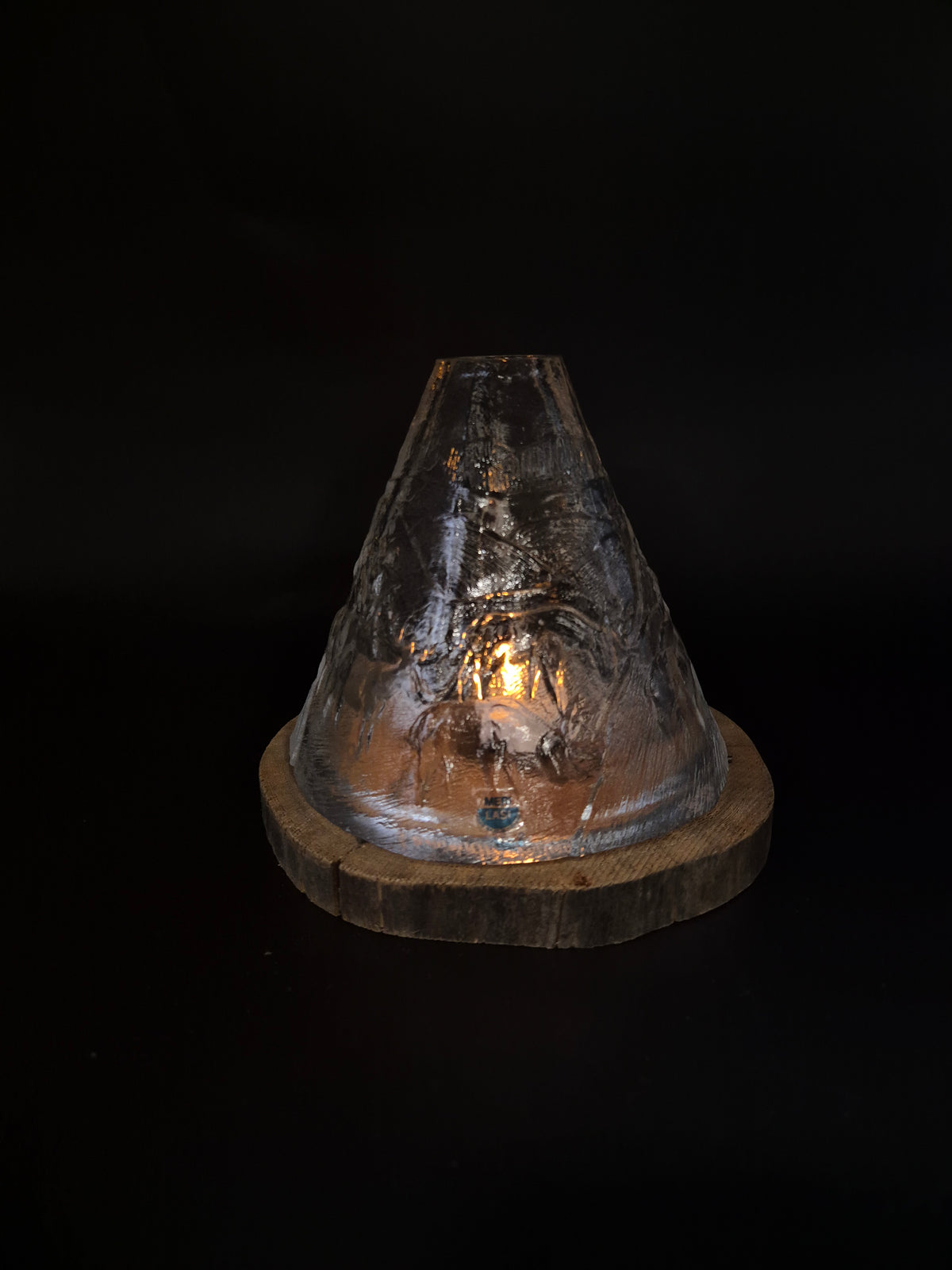 Vintage Meri Lasi Aslak Glass Candle Holder, Finnish Art Glass, Lapland Design, Handmade Finland, 1970s–1980s