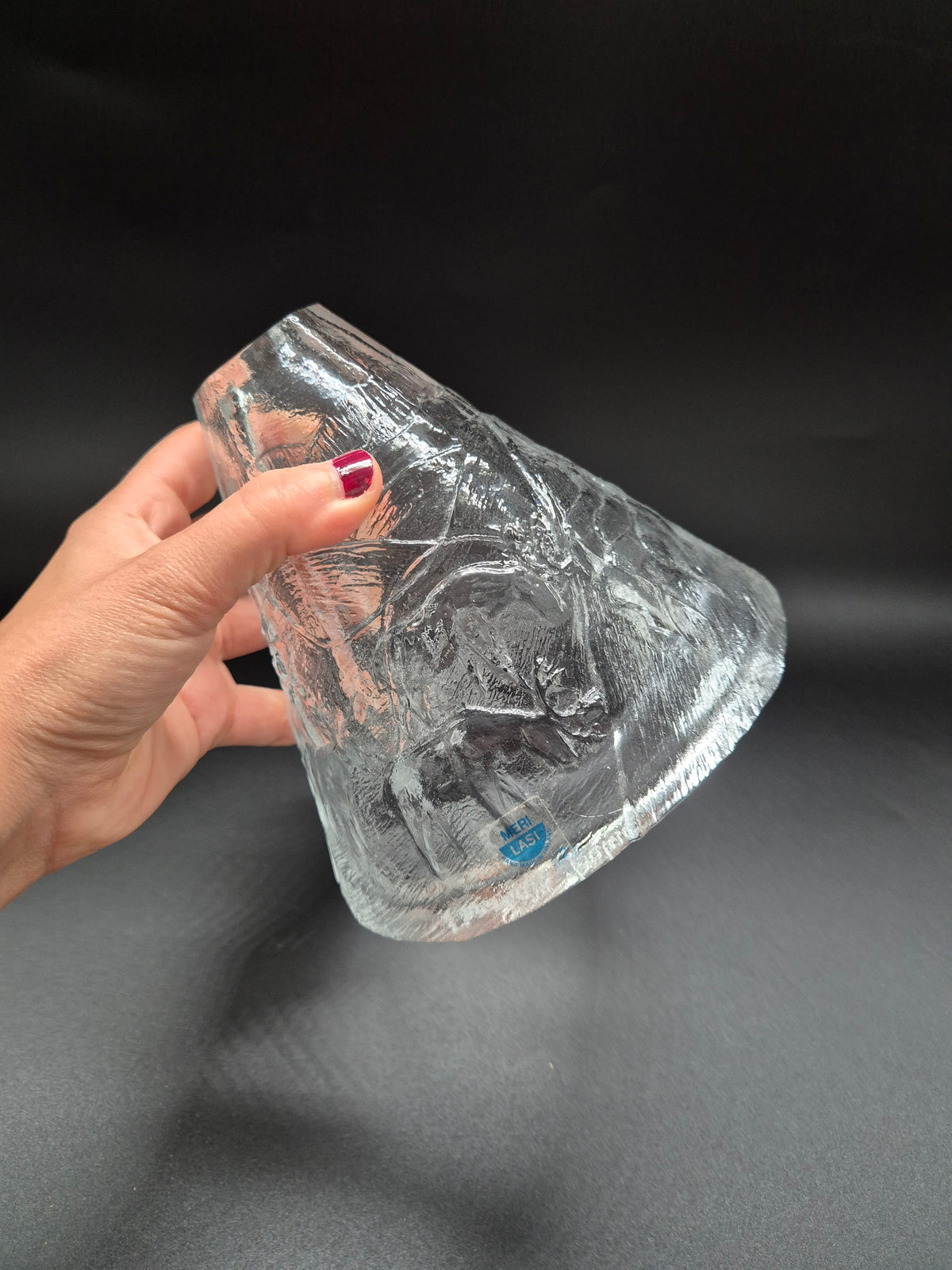 Vintage Meri Lasi Aslak Glass Candle Holder, Finnish Art Glass, Lapland Design, Handmade Finland, 1970s–1980s