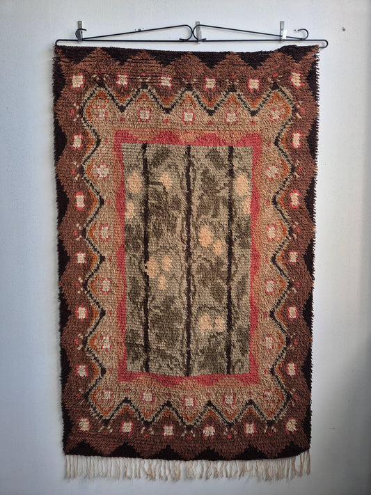 Vintage Finnish Humalasalkoja Ryijy by A.W. Raitio, Neovius Wall Rug, Scandinavian Wool Tapestry