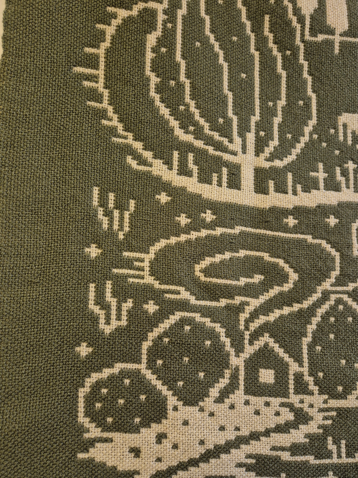 Vintage Finnish Wool Wall Hanging, Forest Landscape & Girl Motif, Green & White Woven Textile