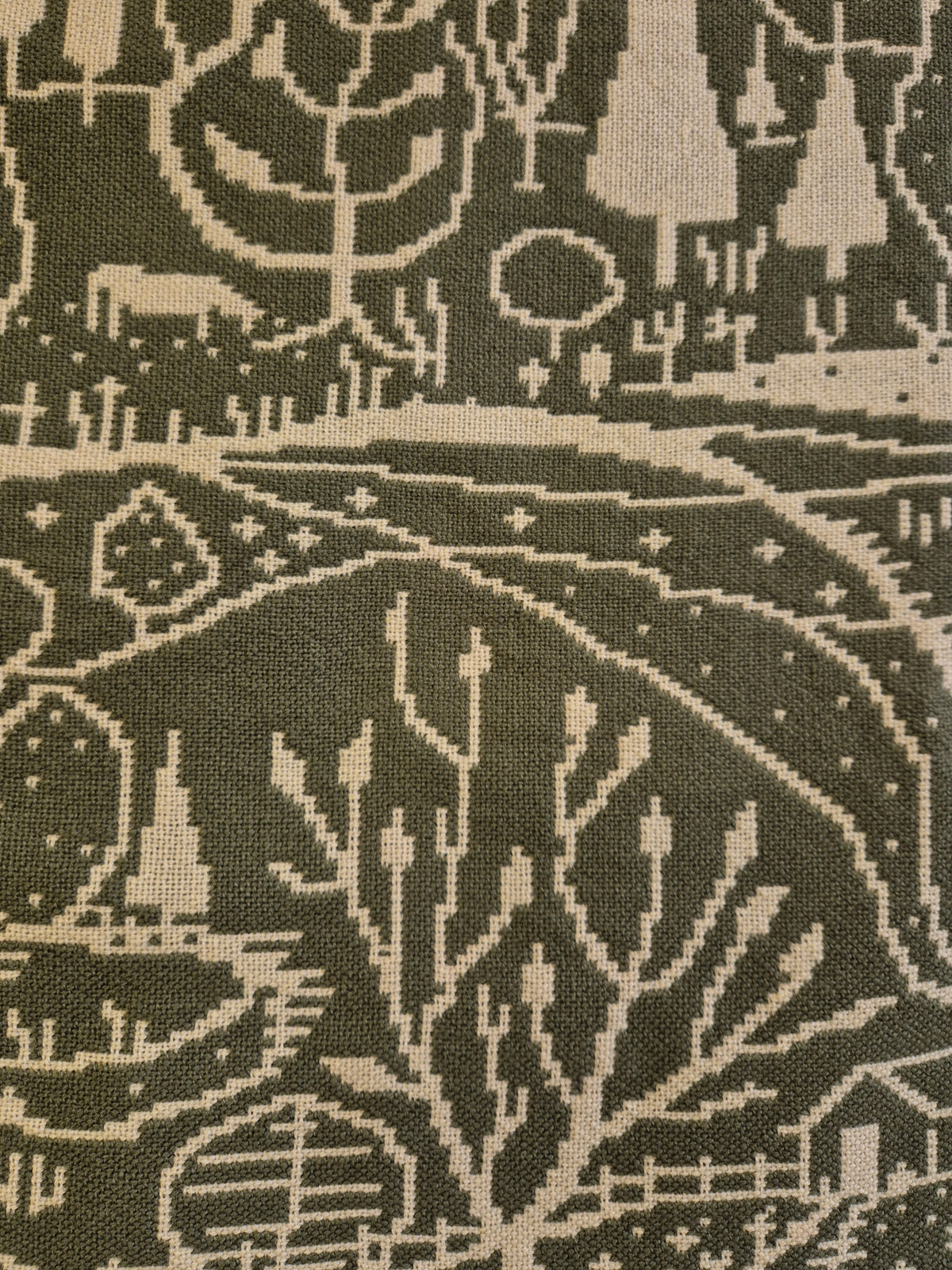 Vintage Finnish Wool Wall Hanging, Forest Landscape & Girl Motif, Green & White Woven Textile