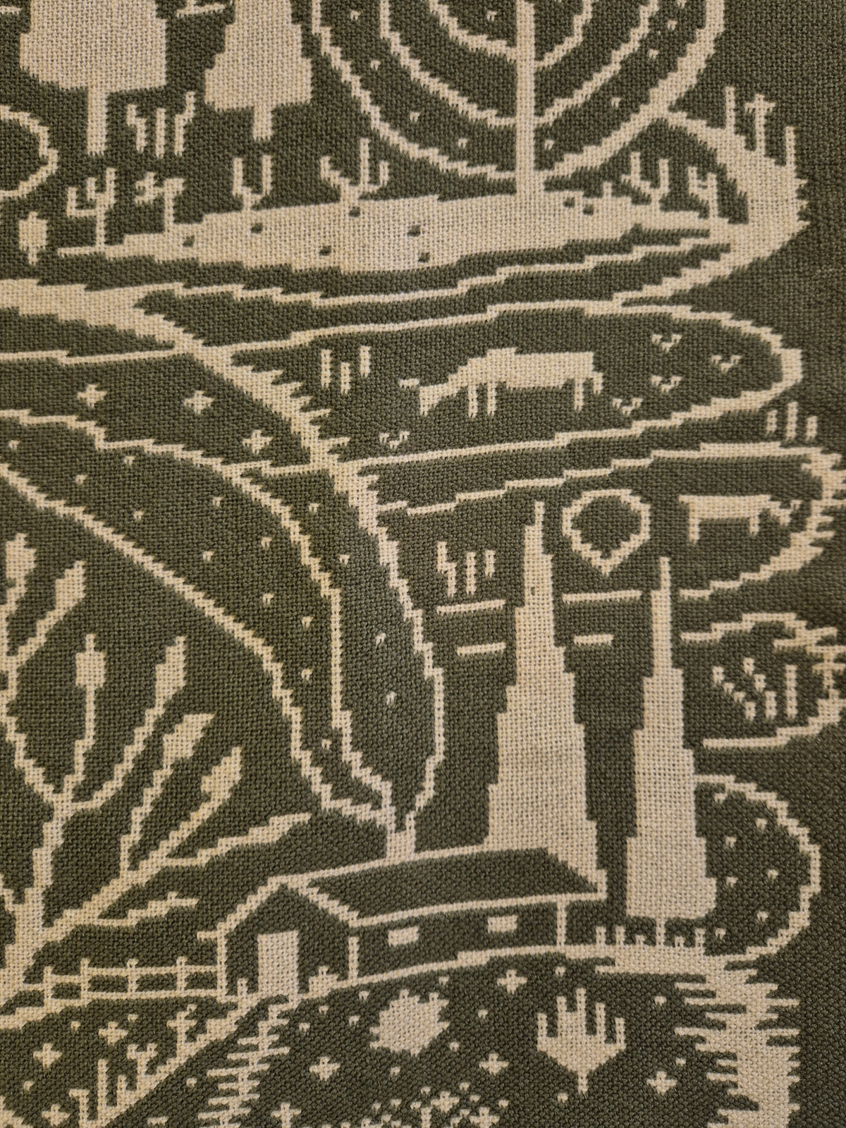 Vintage Finnish Wool Wall Hanging, Forest Landscape & Girl Motif, Green & White Woven Textile