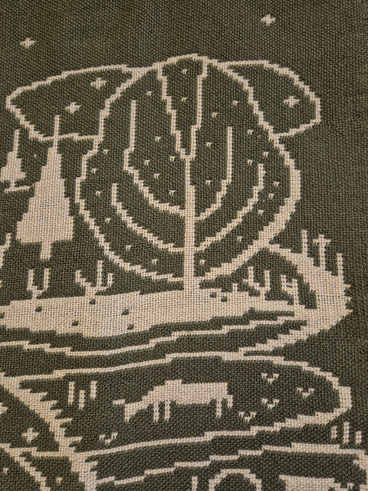 Vintage Finnish Wool Wall Hanging, Forest Landscape & Girl Motif, Green & White Woven Textile