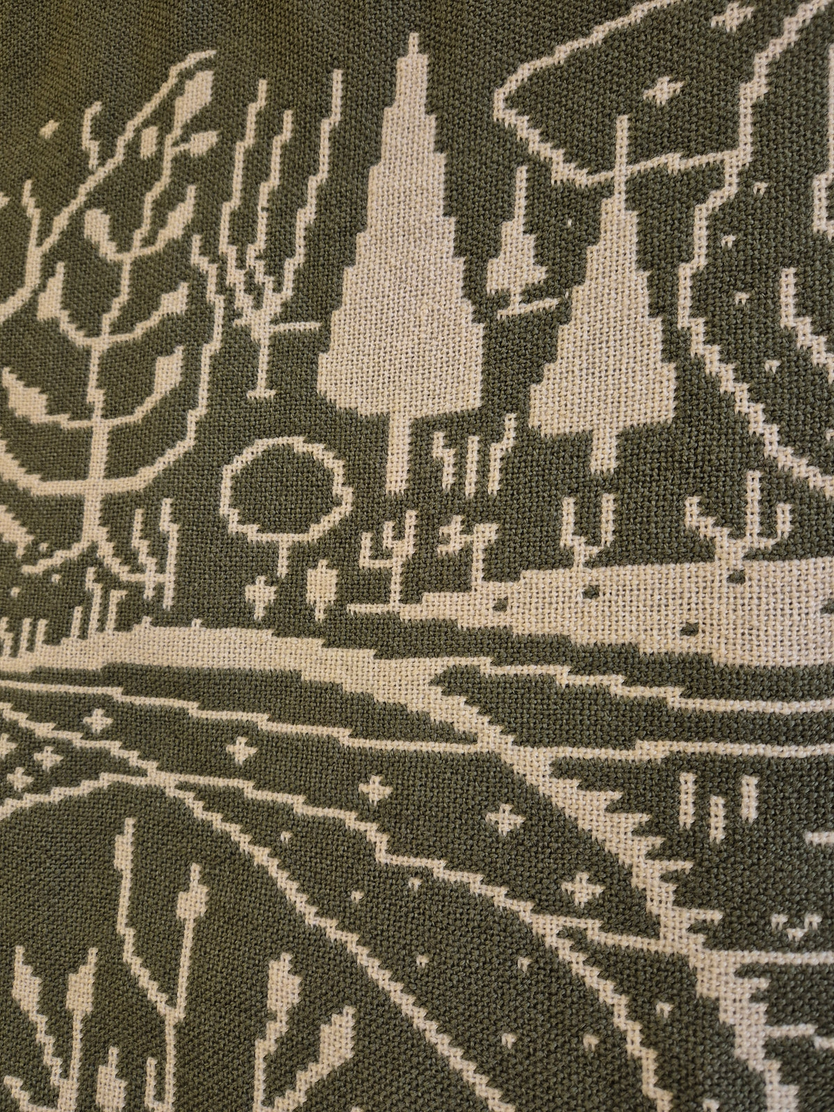 Vintage Finnish Wool Wall Hanging, Forest Landscape & Girl Motif, Green & White Woven Textile