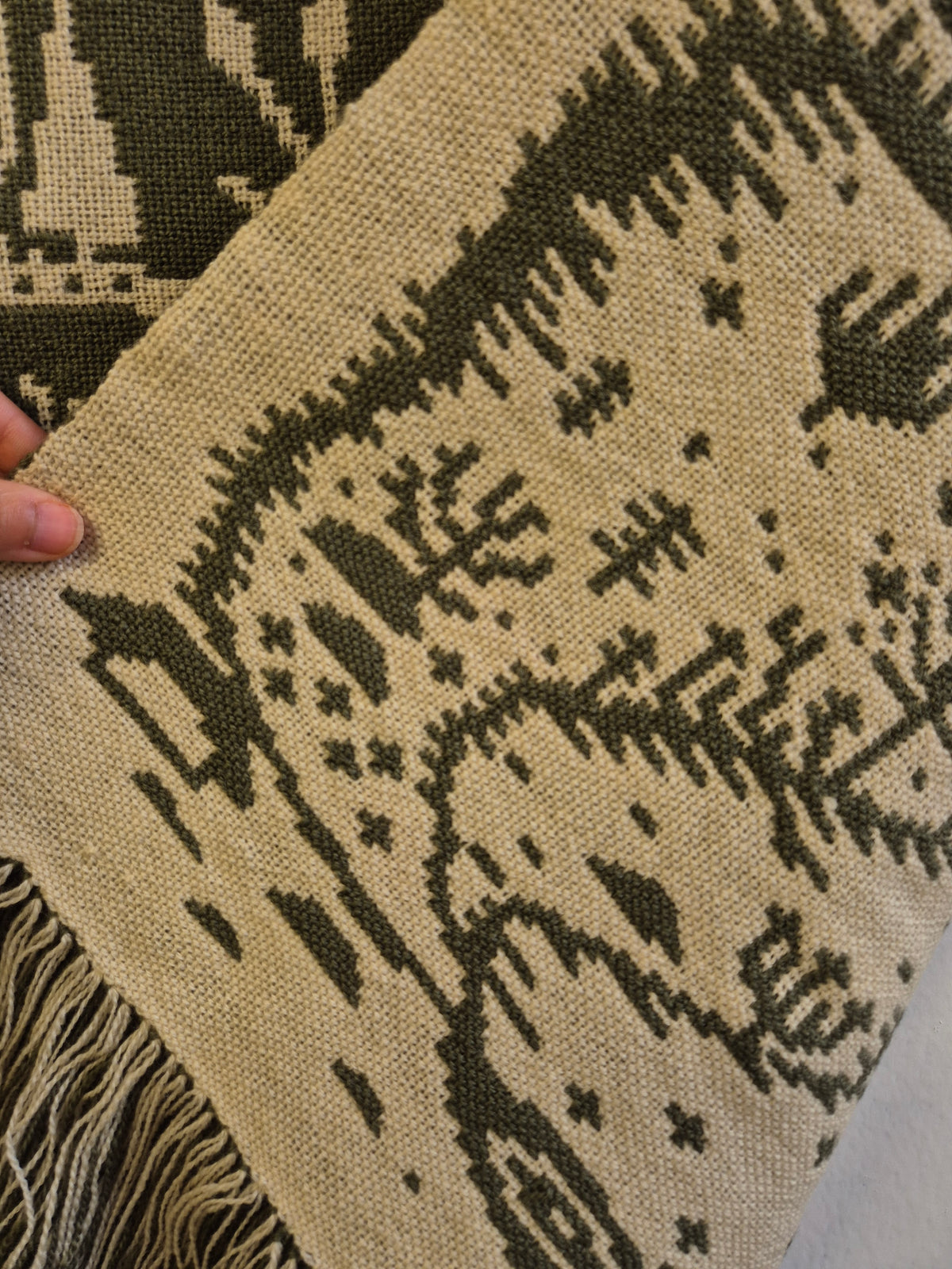 Vintage Finnish Wool Wall Hanging, Forest Landscape & Girl Motif, Green & White Woven Textile
