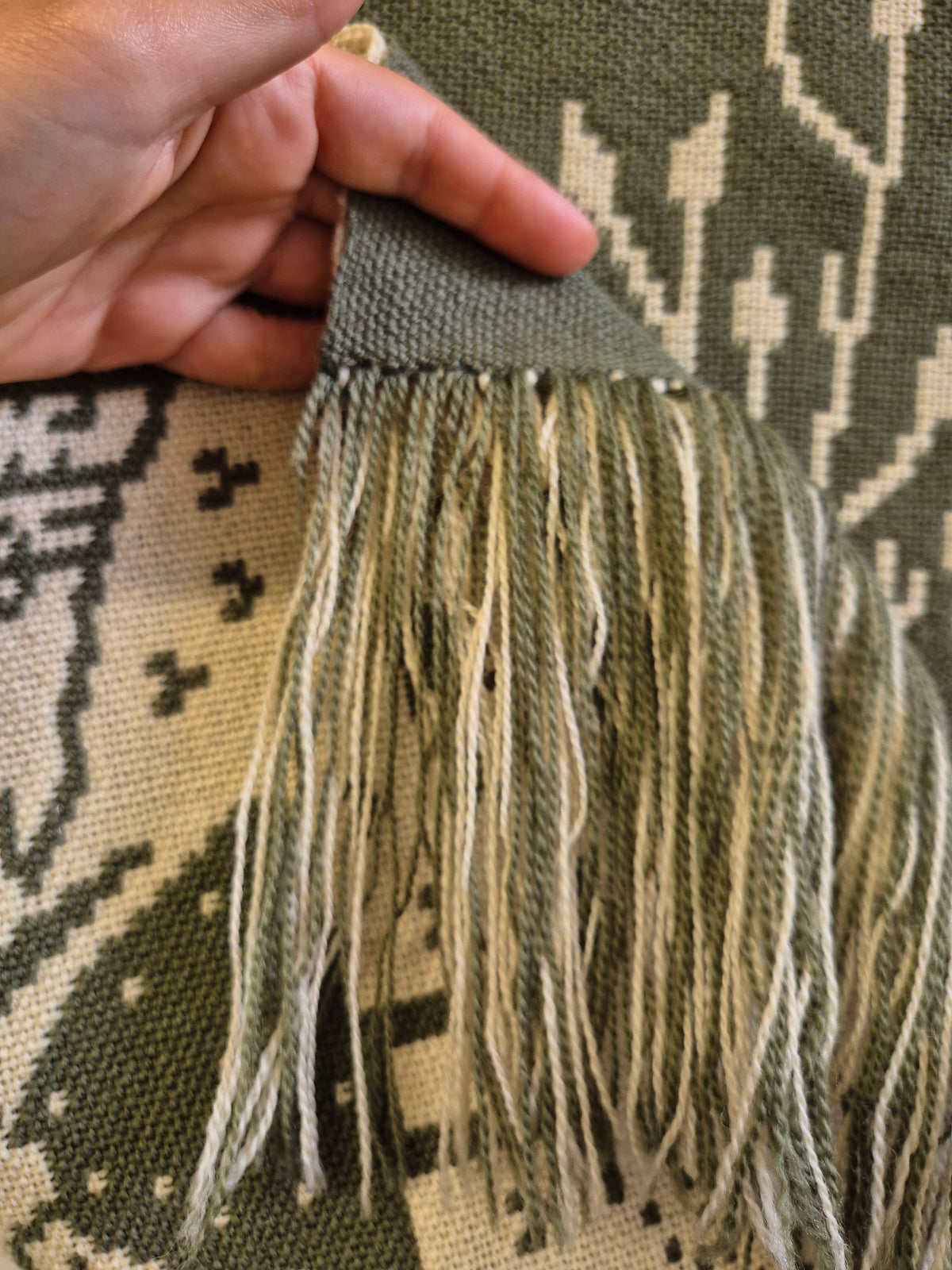 Vintage Finnish Wool Wall Hanging, Forest Landscape & Girl Motif, Green & White Woven Textile