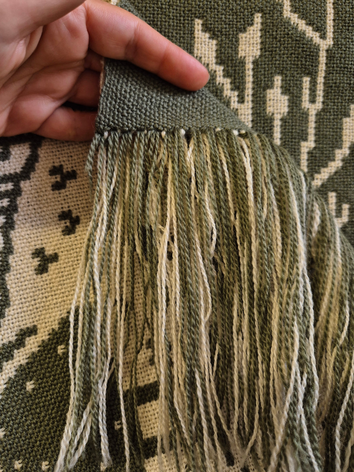 Vintage Finnish Wool Wall Hanging, Forest Landscape & Girl Motif, Green & White Woven Textile