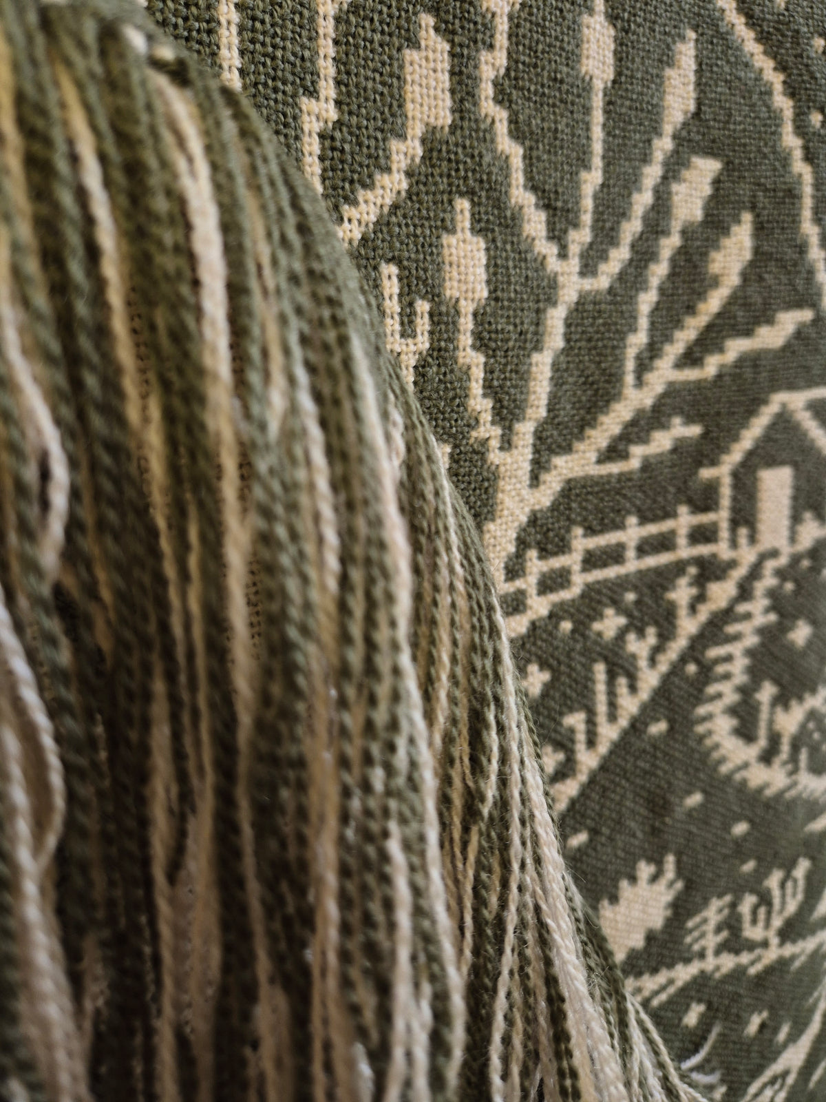 Vintage Finnish Wool Wall Hanging, Forest Landscape & Girl Motif, Green & White Woven Textile