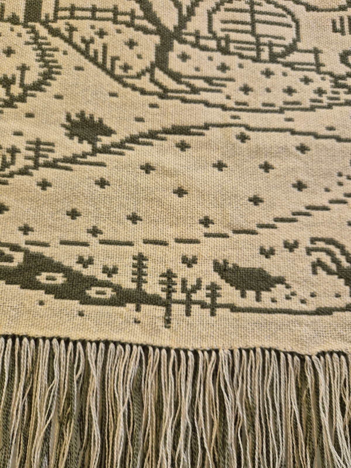 Vintage Finnish Wool Wall Hanging, Forest Landscape & Girl Motif, Green & White Woven Textile