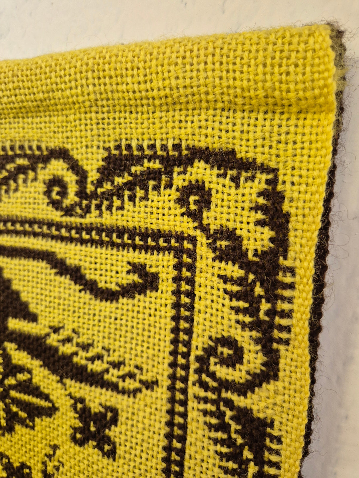 Vintage Finnish Täkänä Wall Hanging, Reversible Brown & Lime Green Double-Weave Tapestry, Nordic Folk Art Textile, 100 x 73 cm