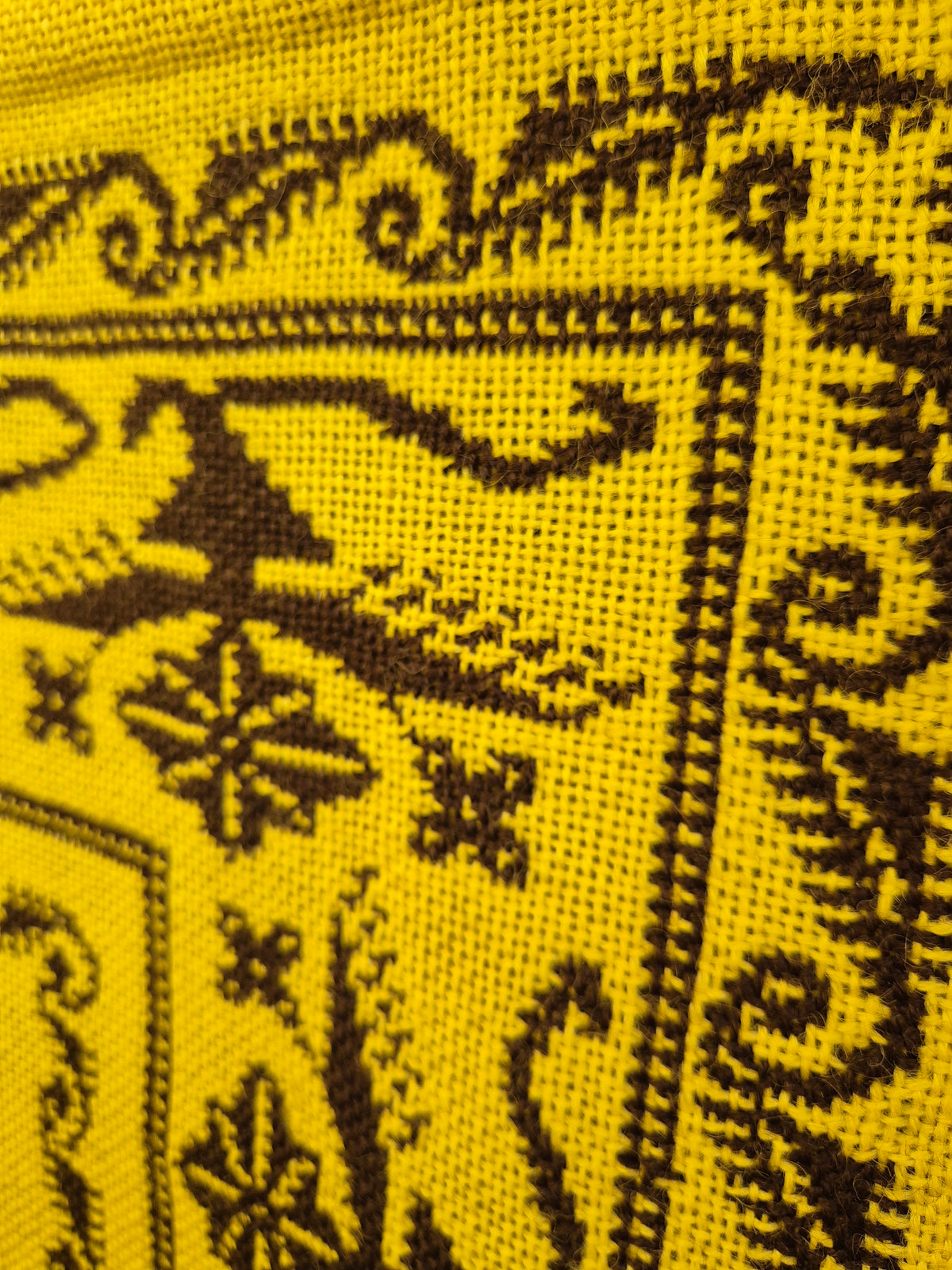 Vintage Finnish Täkänä Wall Hanging, Reversible Brown & Lime Green Double-Weave Tapestry, Nordic Folk Art Textile, 100 x 73 cm