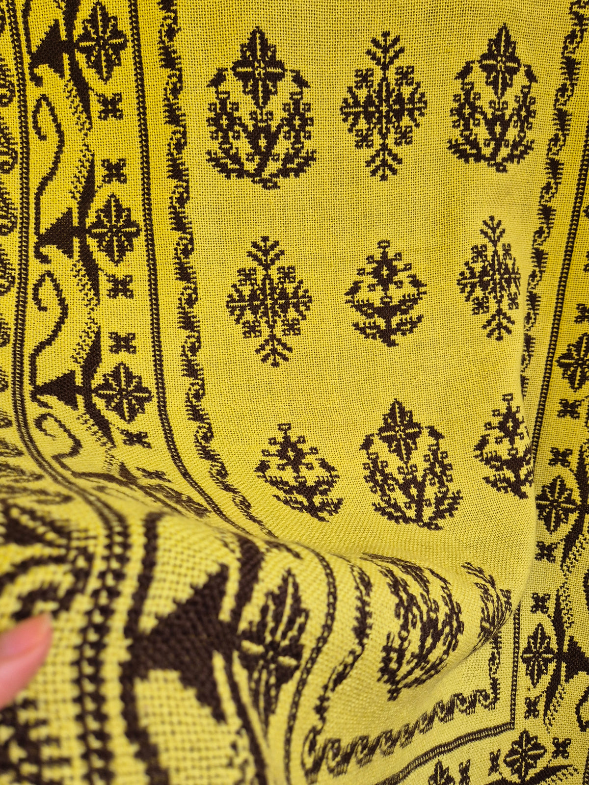 Vintage Finnish Täkänä Wall Hanging, Reversible Brown & Lime Green Double-Weave Tapestry, Nordic Folk Art Textile, 100 x 73 cm