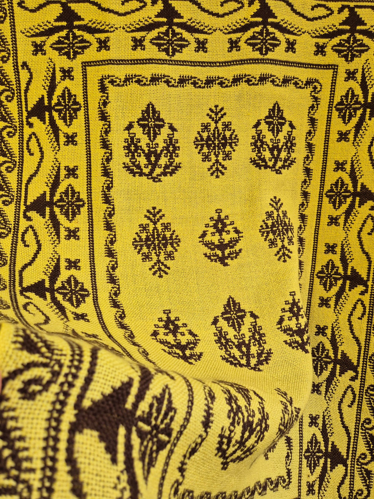 Vintage Finnish Täkänä Wall Hanging, Reversible Brown & Lime Green Double-Weave Tapestry, Nordic Folk Art Textile, 100 x 73 cm