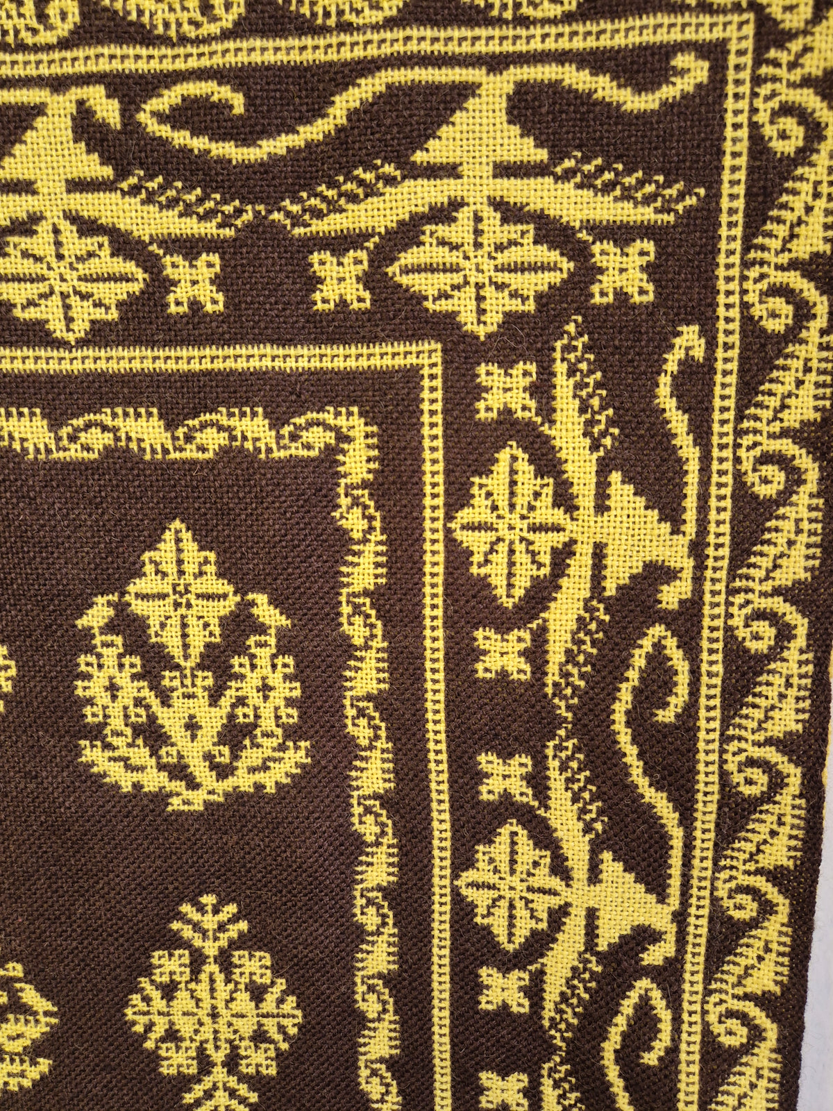 Vintage Finnish Täkänä Wall Hanging, Reversible Brown & Lime Green Double-Weave Tapestry, Nordic Folk Art Textile, 100 x 73 cm
