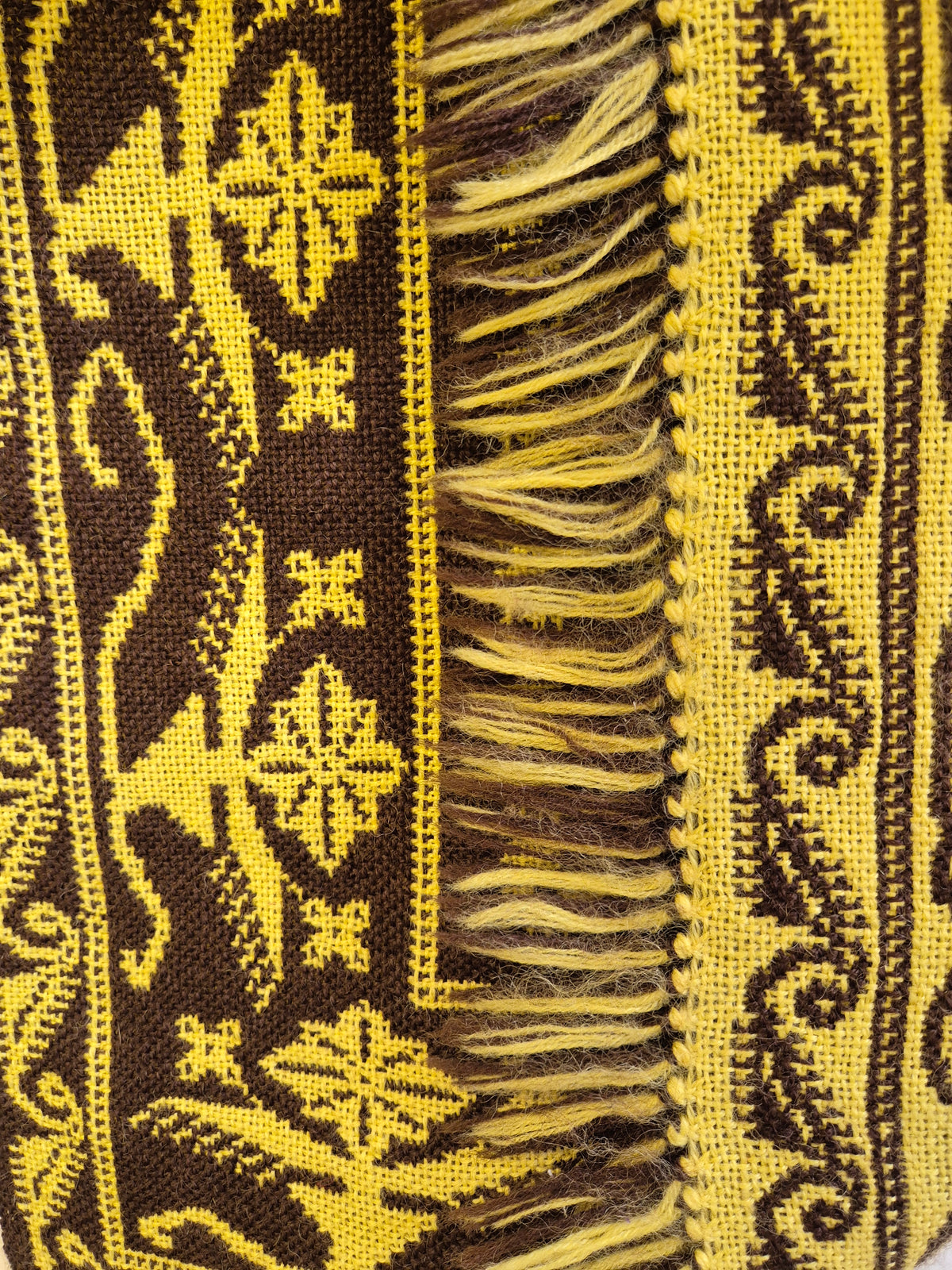 Vintage Finnish Täkänä Wall Hanging, Reversible Brown & Lime Green Double-Weave Tapestry, Nordic Folk Art Textile, 100 x 73 cm