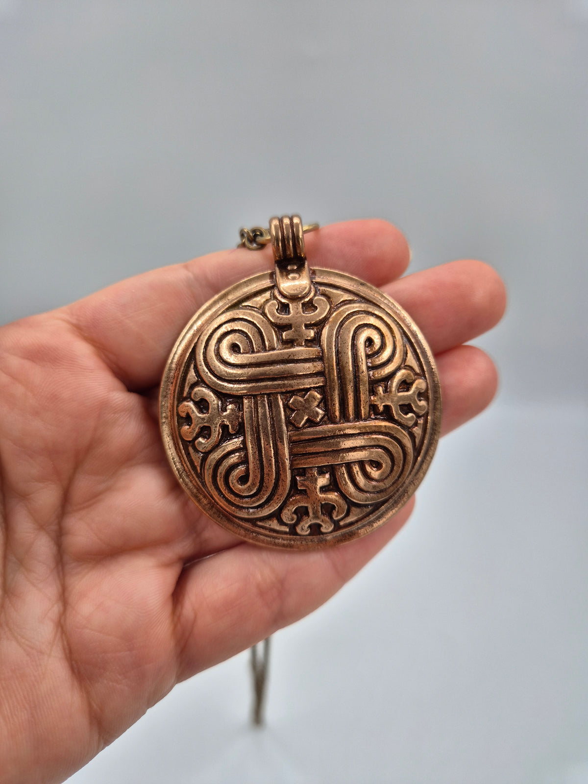 Kalevala Koru, Large "Hannunvaakuna" Bronze Pendant Necklace, Germund Paaer, Saint John’s Arms