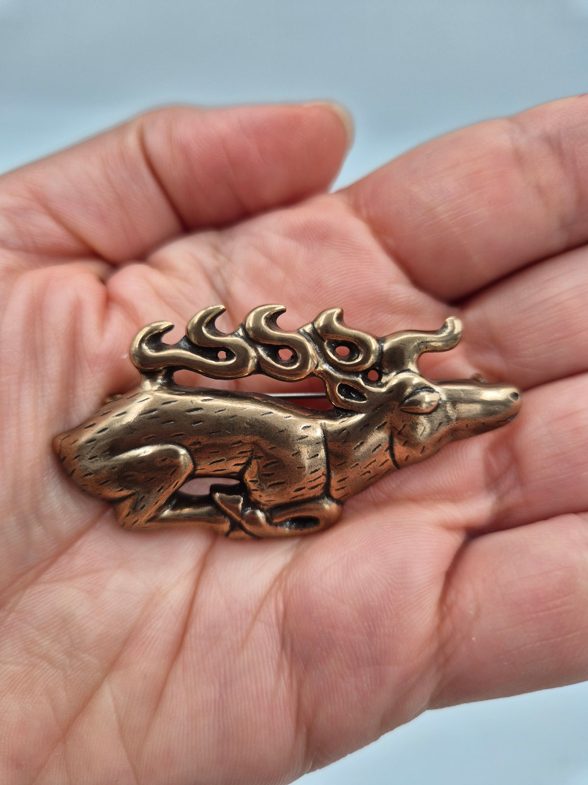 Kalevala Koru, "Hiidenhirvi" Elk Brooch, Alkuaika -series, Bronze Brooch, Kai Lindström
