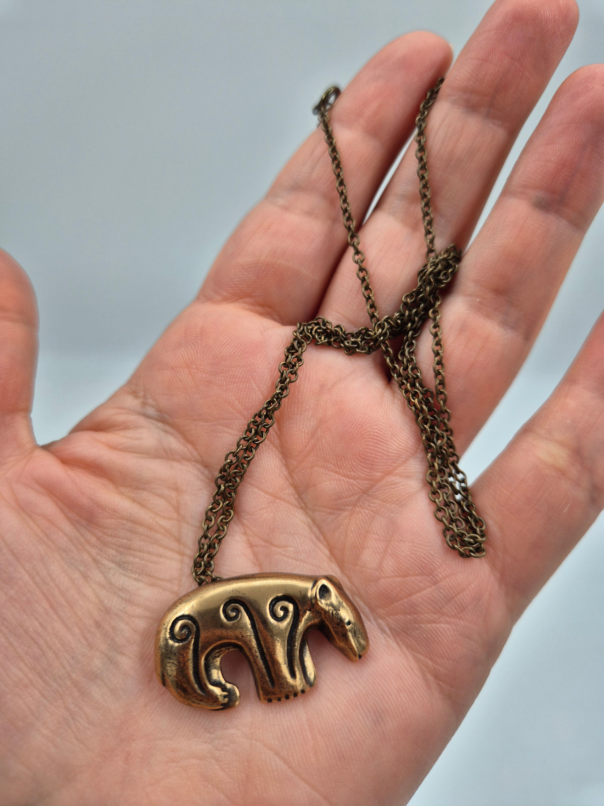 Kalevala Koru, Kalevankarhu, Bronze Bear Pendant Brooch, Vintage Finnish Jewelry, Bear Necklace, 60 cm Chain