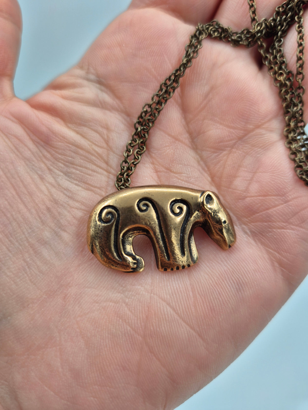 Kalevala Koru, Kalevankarhu, Bronze Bear Pendant Brooch, Vintage Finnish Jewelry, Bear Necklace, 60 cm Chain