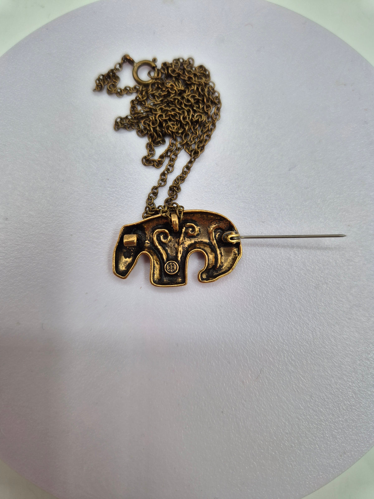Kalevala Koru, Kalevankarhu, Bronze Bear Pendant Brooch, Vintage Finnish Jewelry, Bear Necklace, 60 cm Chain