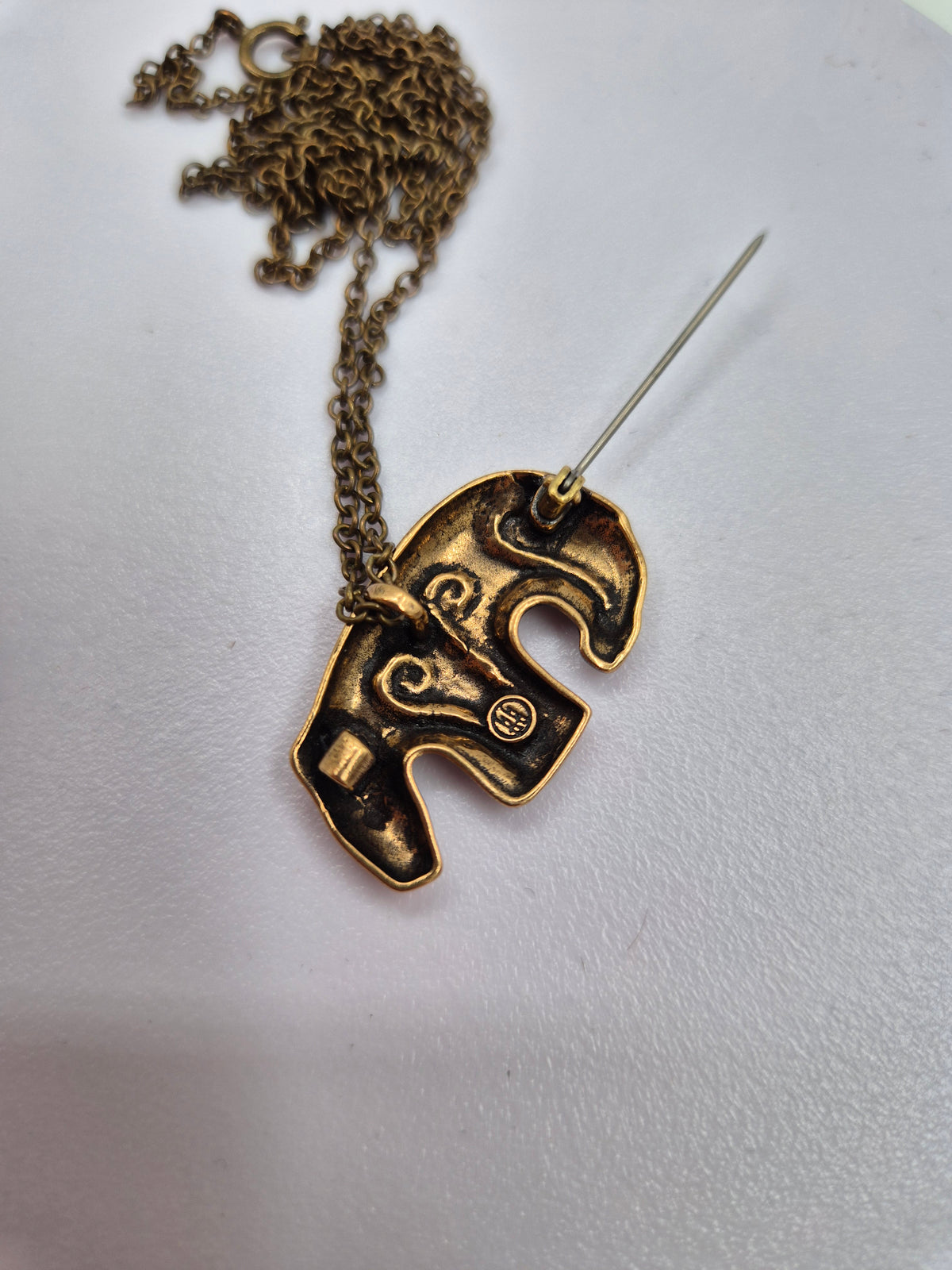 Kalevala Koru, Kalevankarhu, Bronze Bear Pendant Brooch, Vintage Finnish Jewelry, Bear Necklace, 60 cm Chain